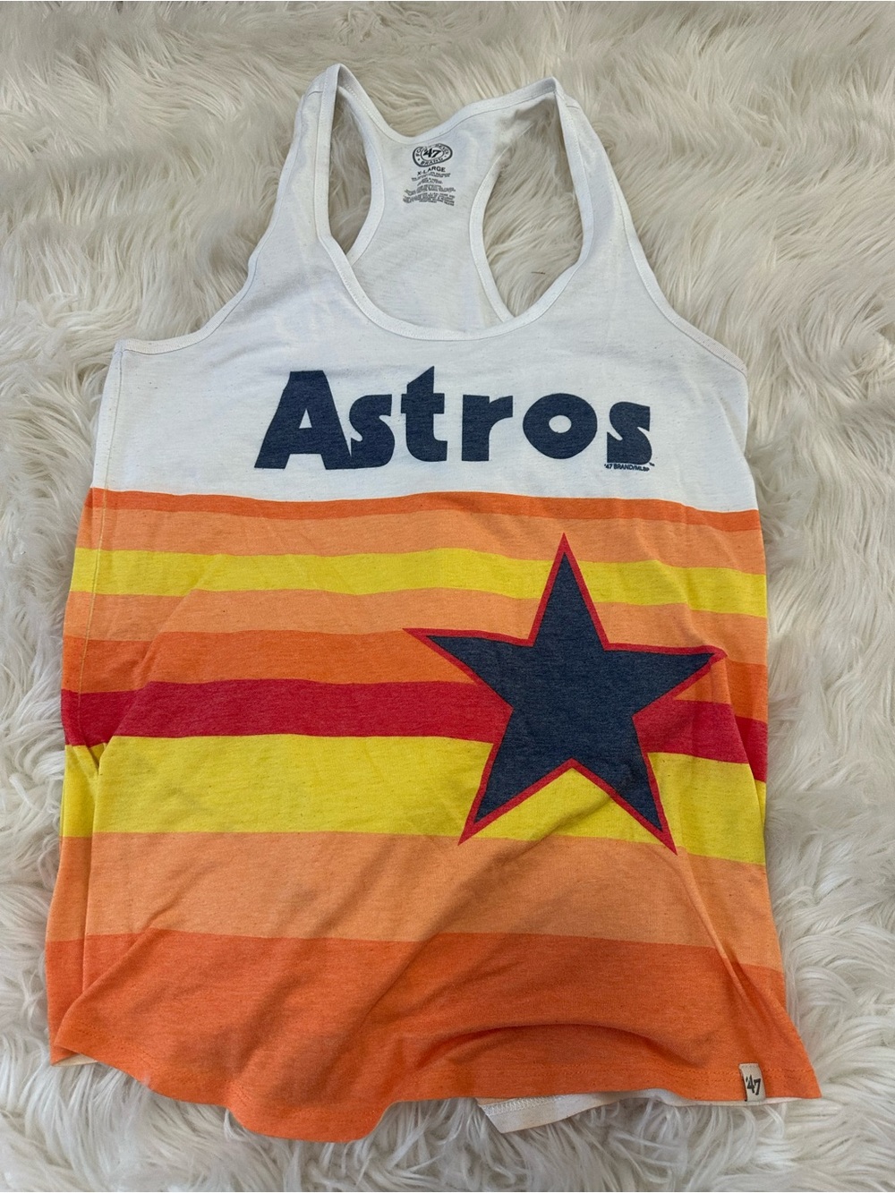 47 Astros Rainbow Stripe Racerback Tank Top - White, Orange, Yellow, Red, Navy